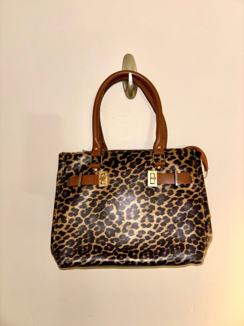Leopard Print Structured Purse